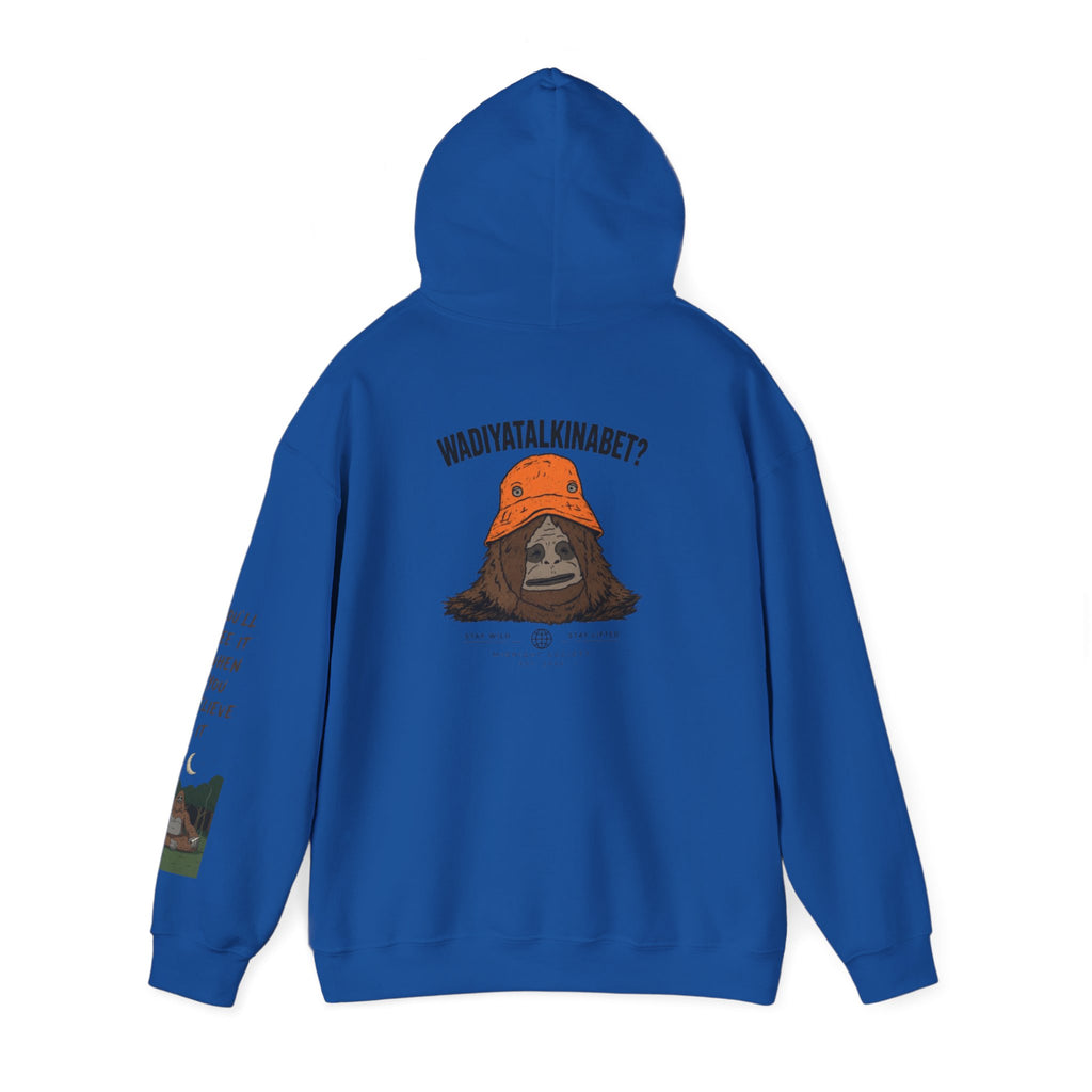 Sasquatch Bucket Hat Hoodie — "Waddy... Waddy" Graphic Pullover