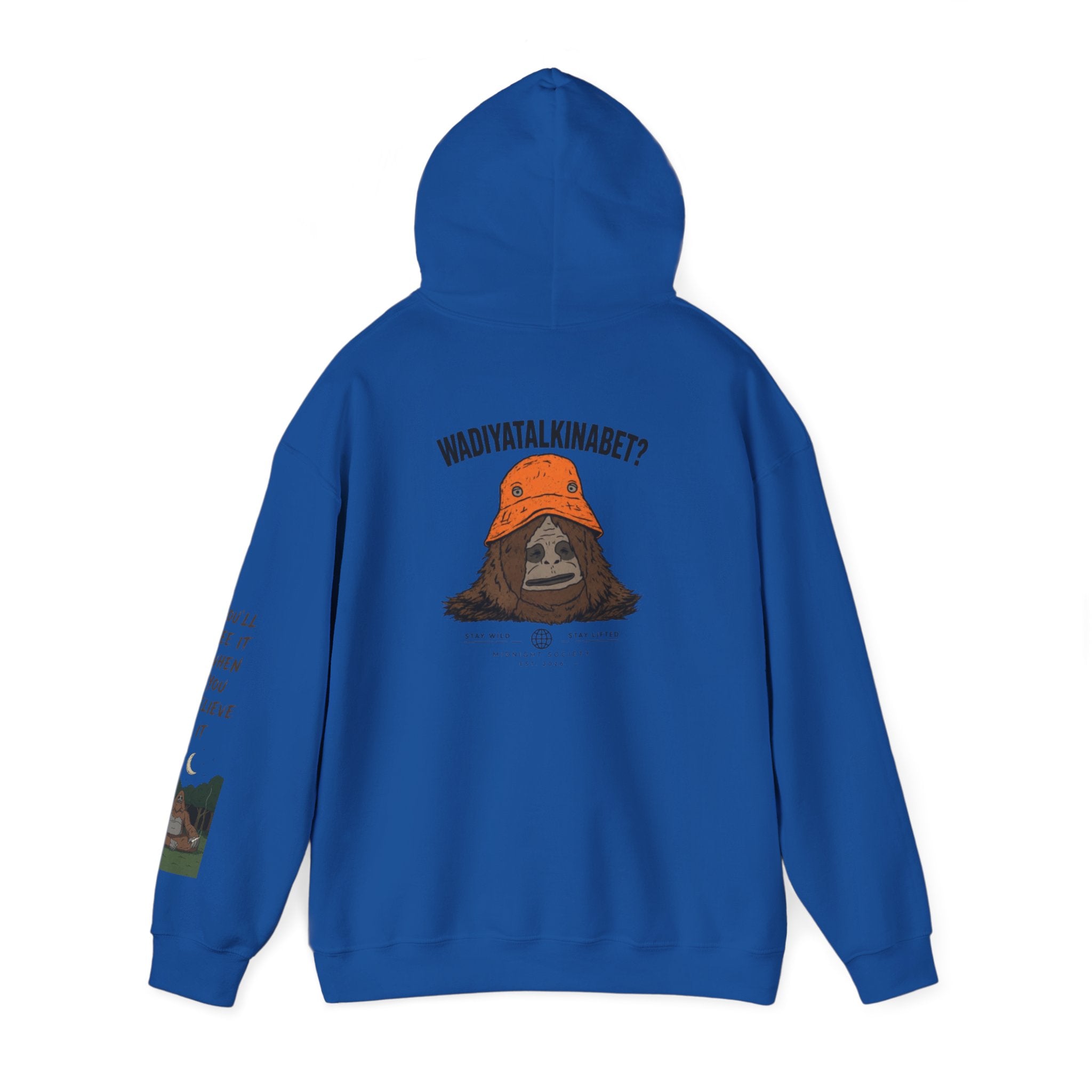 Sasquatch Bucket Hat Hoodie — "Waddy... Waddy" Graphic Pullover